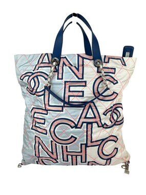 Chanel Nylon Multicolor Stitched Printed Logo Large Shopping Bag